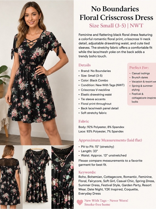 No Boundaries Dresses & Skirts - No Boundaries Black Floral Tie-Waist Mini Dress